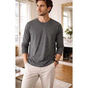 James Perse Men's Sz Small Gray Long Sleeve Waffle Knit Crewneck Shirt Size 1